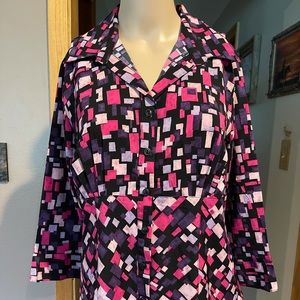 Vintage Blue Diamond Stretch Blouse Size Medium